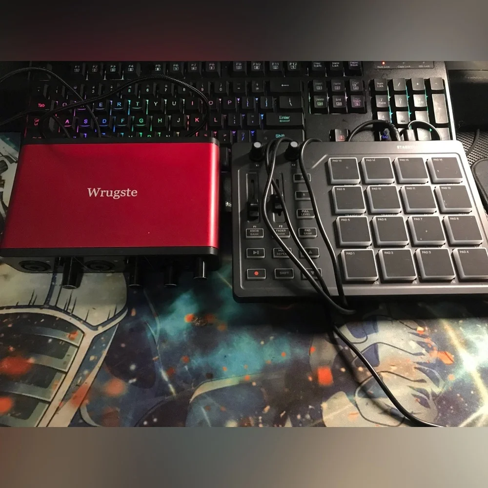 MIDI Pad beat makers and a Wrugste USB interface with MIDI inputs/outputs 2i2